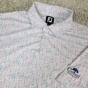 FootJoy Mens XL White AOP Drink Glass Performance Stretch Golf Polo Short Sleeve